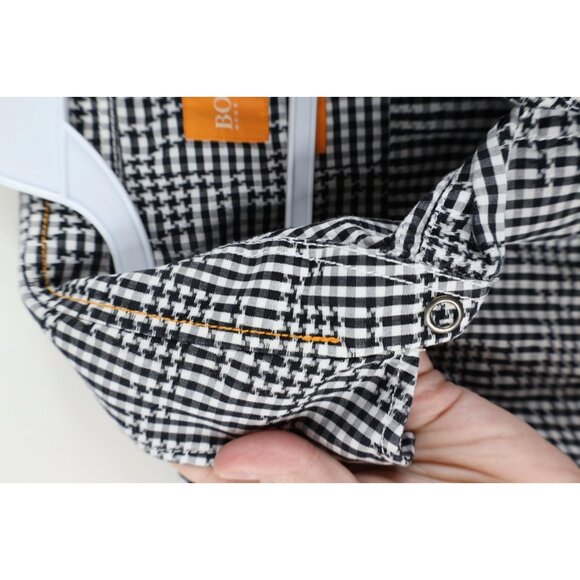 Hugo Boss Mens Small Slim Fit Houndstooth Checkered Collared Button Shirt Black - Picture 6 of 12